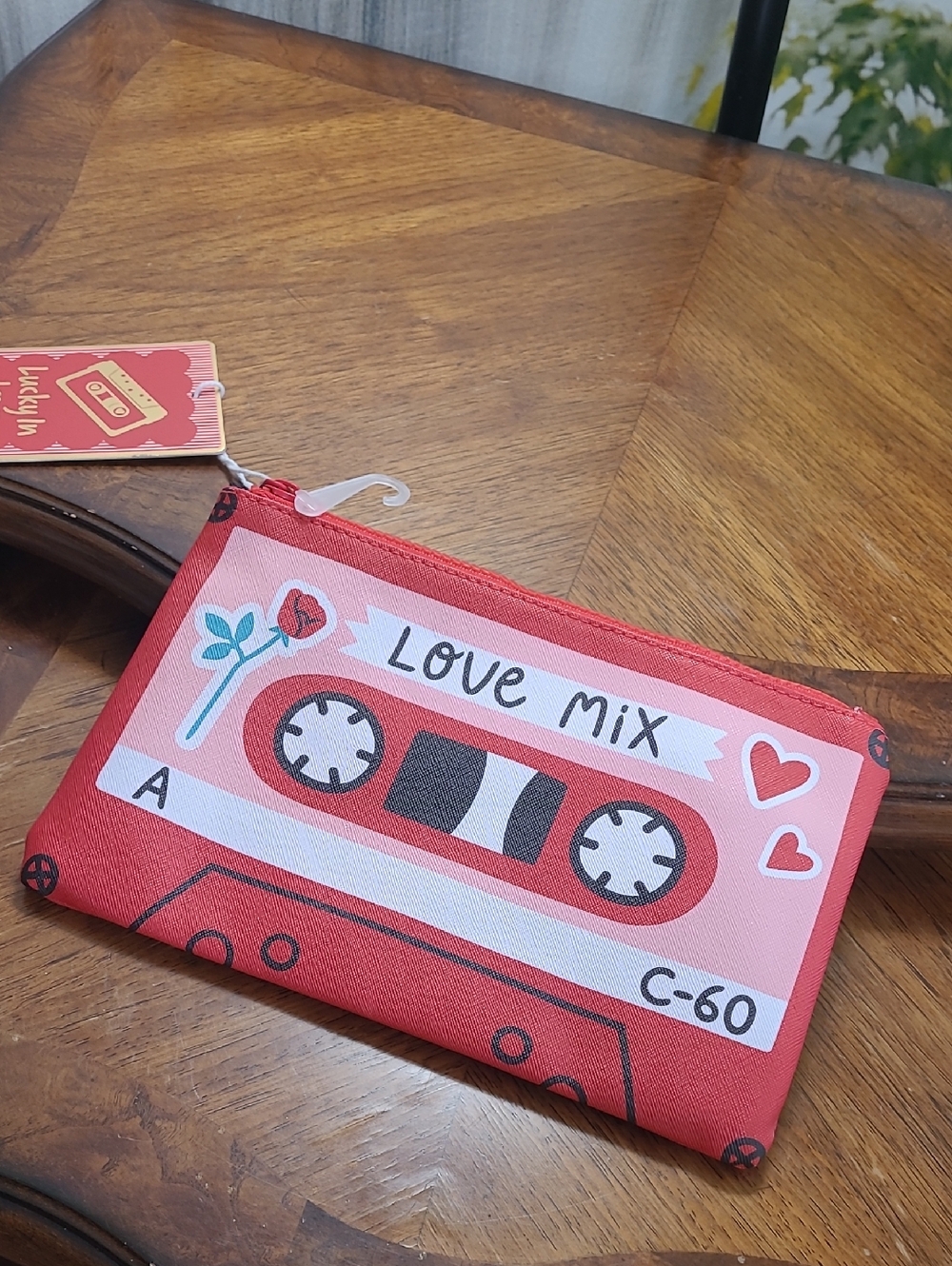 New with tags! Love Mix Cassette Zip Pouch pencil cosmetics utility bag zip up